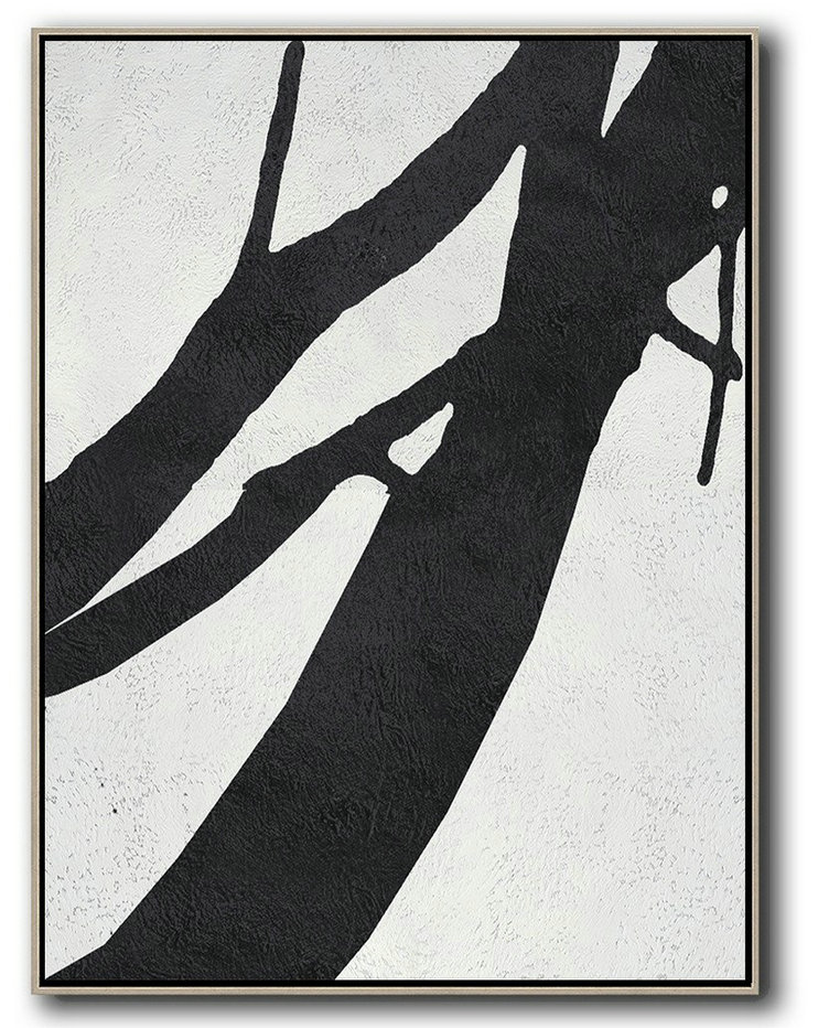 Modern Painting Abstract,Black And White Minimal Painting On Canvas - Large Abstract Art Handmade Acrylic Painting